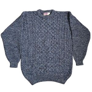 Highland Home Industries Large Sweater Blue Cable Knit 100% Pure New Wool